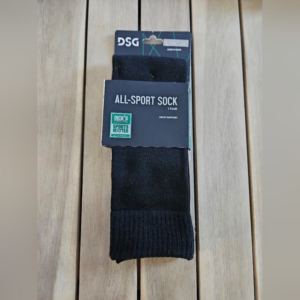 NWT MEN'S LARGE (8-13) DICK'S DSG All-SPORT SOCKS ARCH SUPPORT 1 PAIR